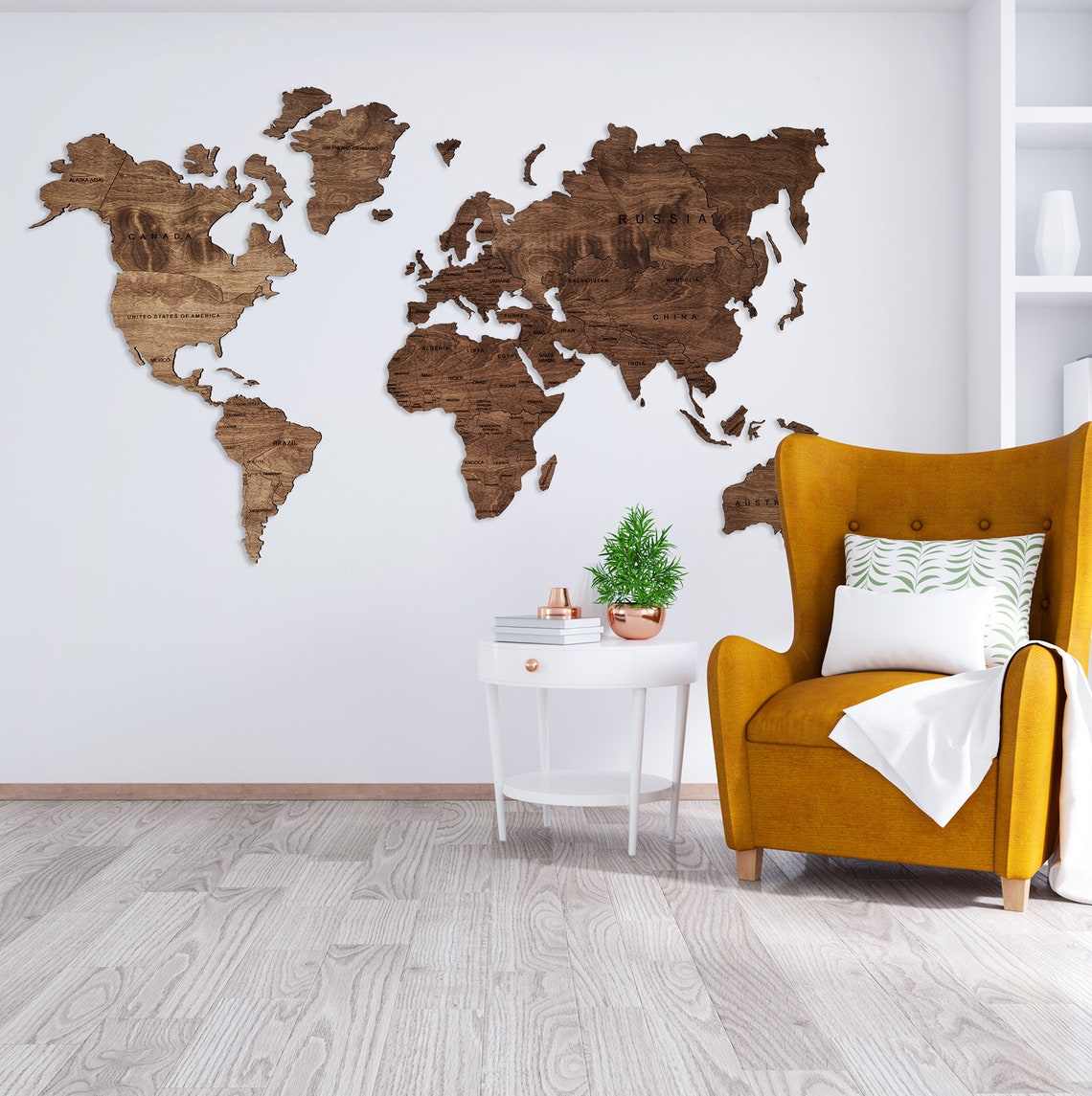 Wooden World Travel Wall Map