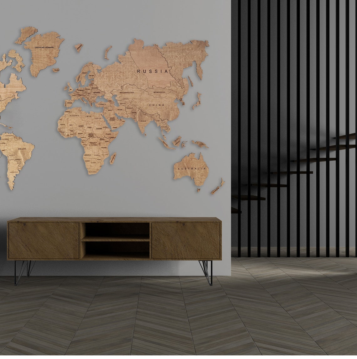 Wooden World Wall Map