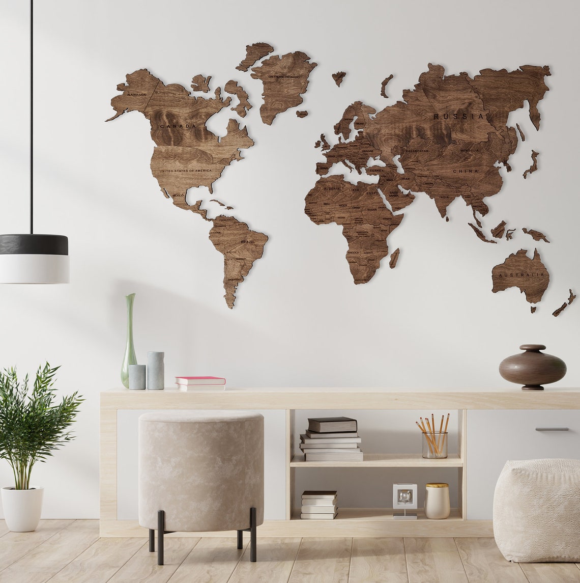 Wooden World Travel Wall Map