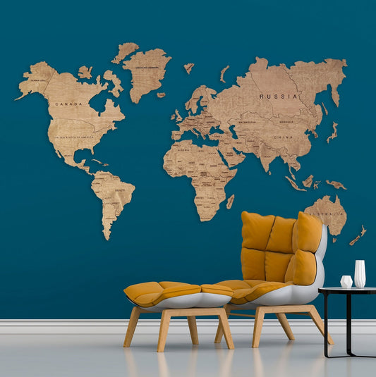 Wooden World Wall Map