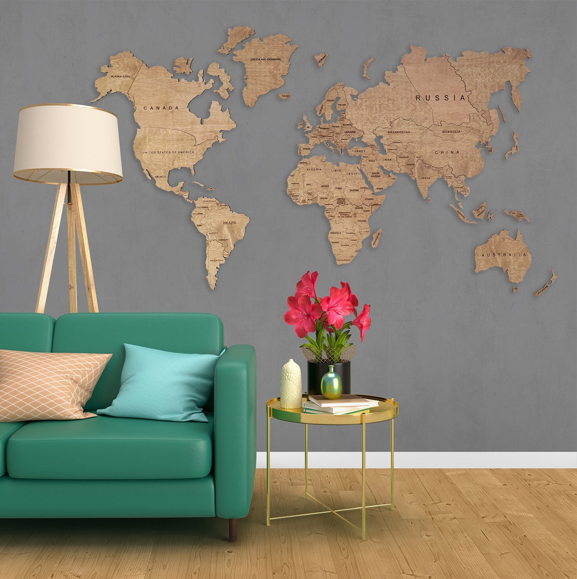 Wooden World Wall Map