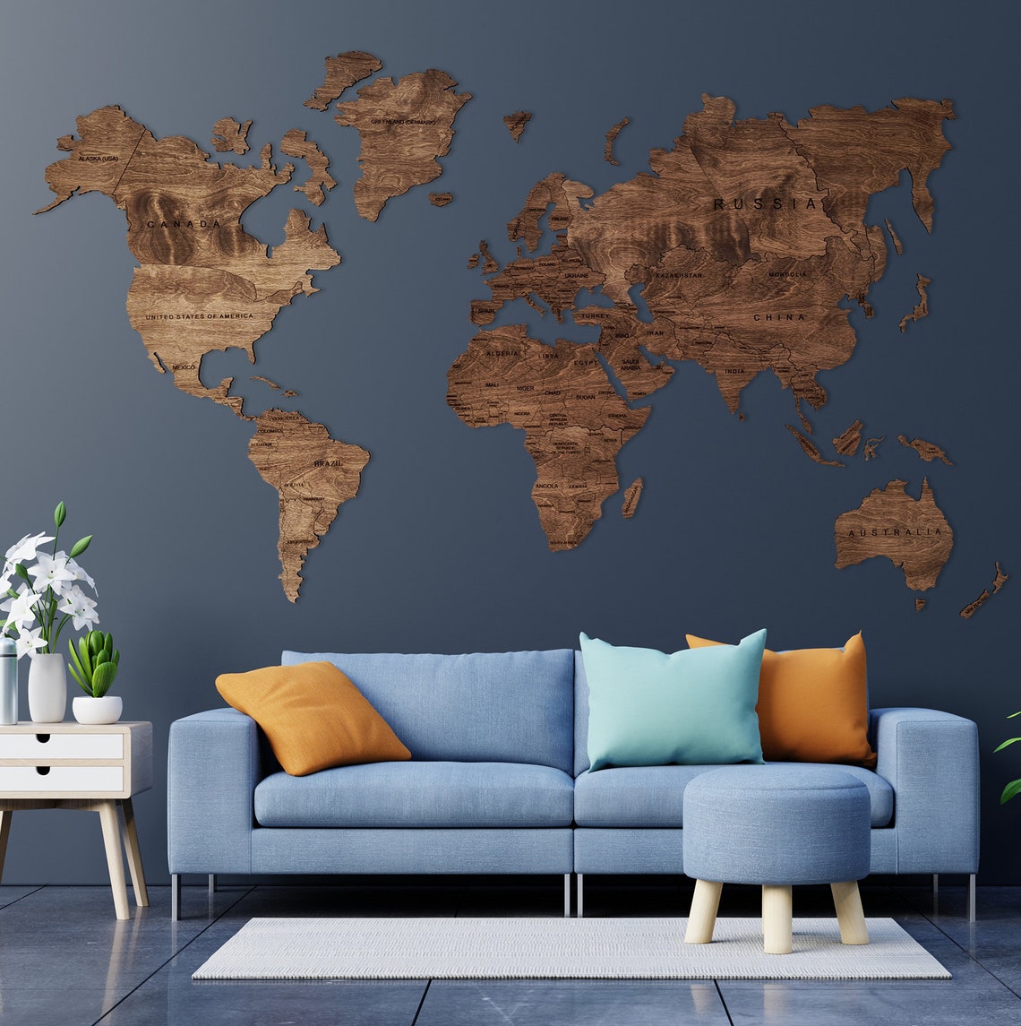 Wooden World Travel Wall Map